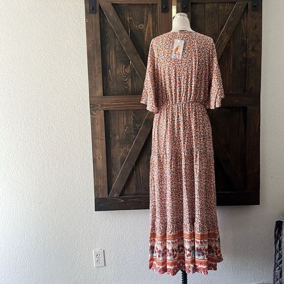 Prettygarden Boho Multicolor Printed V Neck Bohemian Maxed Dress - Picture 8 of 12